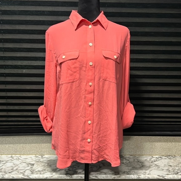 Loft Women’s Everyday Pink Long Sleeve‎ Button Front Collared Shirt Size Medium - Picture 1 of 9